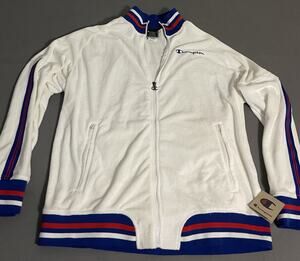 NWT Champion Terry Track Jacket White Blue Red Stripes Men’s Size XL